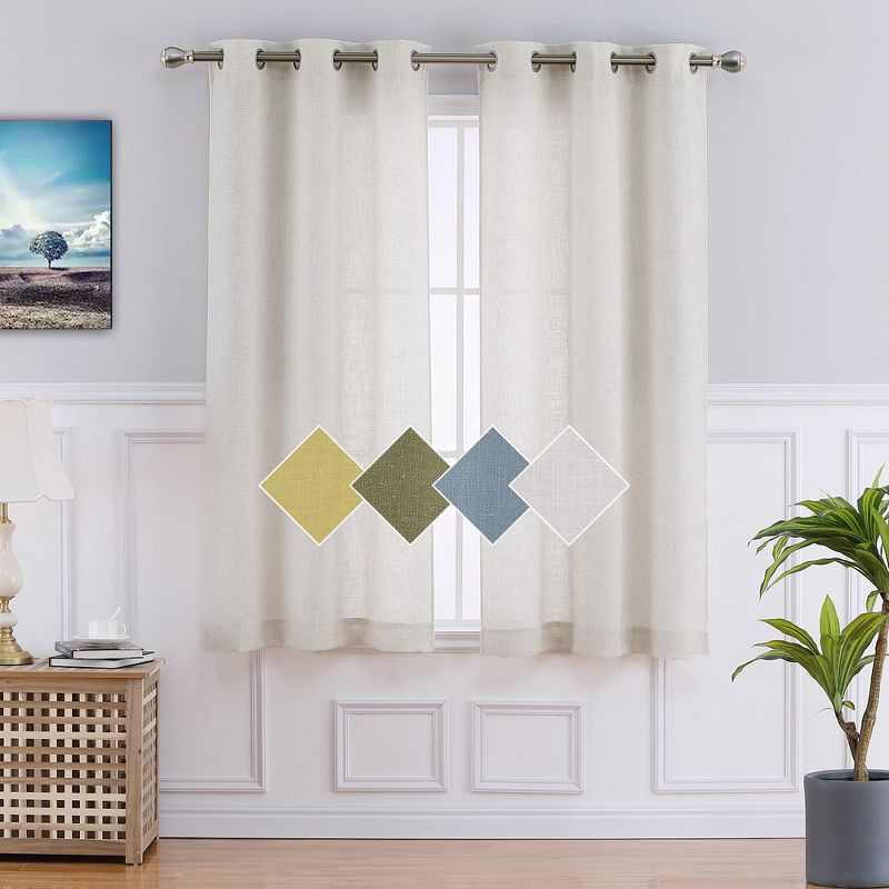 Linen Blend Textured Grommet Farmhouse Window Curtain Panels for Living Room Bedroom, 1 of 6