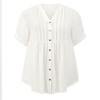 Women's Plus Size Textured Pintuck Notch Neck 3/4 Sleeve Loose Casual Button Down Shirts - GRACE & GRANDEUR - 4 of 4