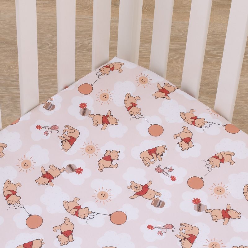 Disney Winnie the Pooh Tan, Red, and White Piglet, Balloons, and Hunny Pots Super Soft Nursery Fitted Mini Crib Sheet, 3 of 5