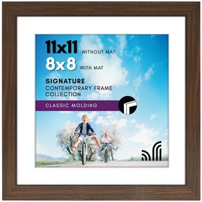 Americanflat 11x11 Picture Frame with Shatter-Resistant Glass - Use as 8x8 Frame with Mat or 11x11 Frame Without Mat - Signature Collection - Walnut