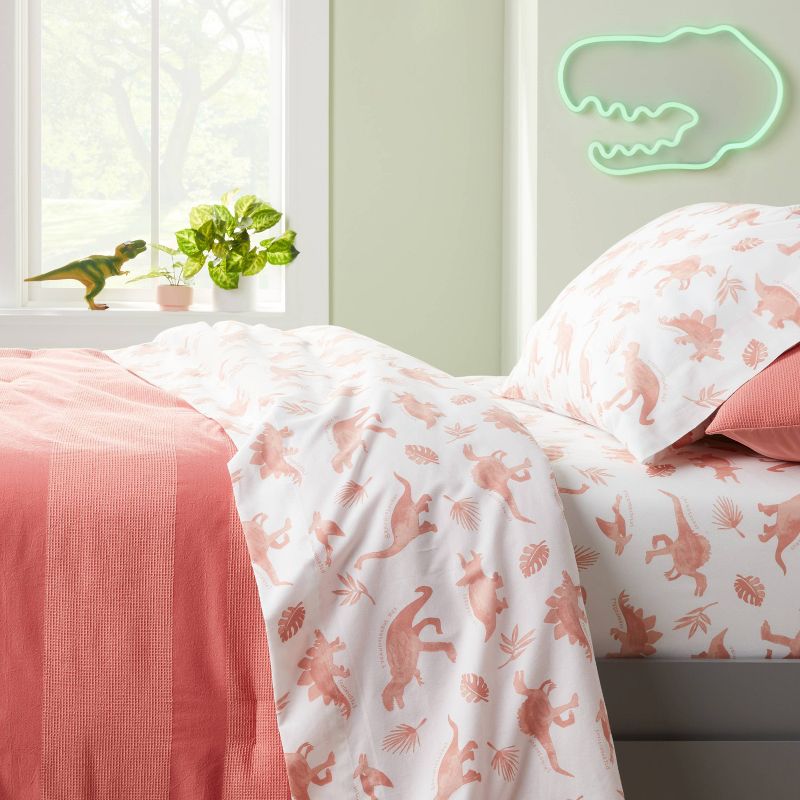 Dinosaur Cotton Kids' Sheet Set Pink - Pillowfort™, 2 of 4
