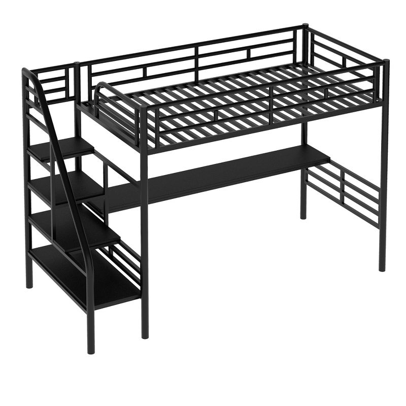 Metal Twin Size Loft Bed with Desk, Black - ModernLuxe, 4 of 12