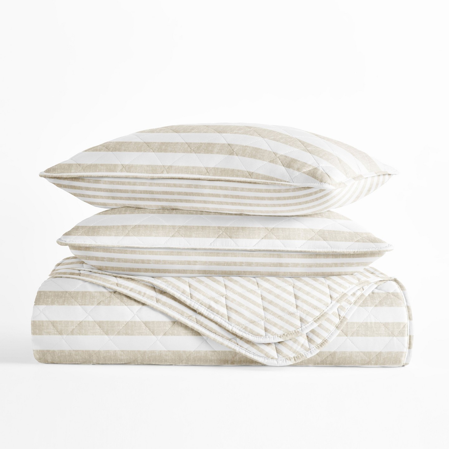 Комплект с покрывалом Becky Cameron All Season Coverlet Set – Super Soft Quilted Bedding in Classic Stripe Pattern, Classic Stripe Natural, Twin/Twin Extra Long, цвет: Полосатый — фото 7