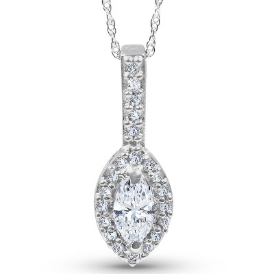 Pompeii3 1/2CT Marquise Halo Pave Lab Created Diamond Solitaire Pendant 14K White Gold
