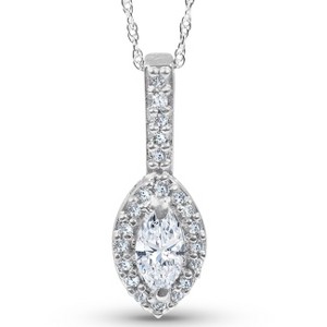 Pompeii3 1/2CT Marquise Halo Pave Lab Created Diamond Solitaire Pendant 14K White Gold - 1 of 3