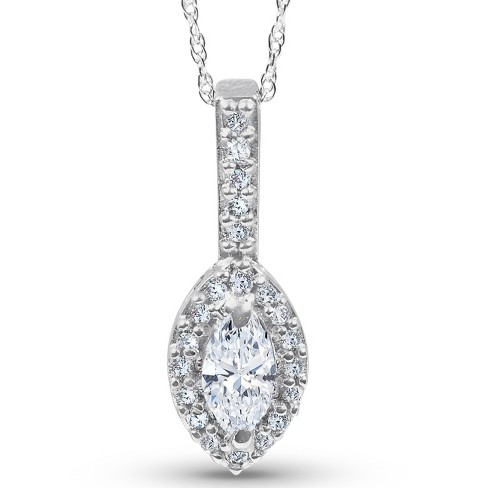 Pompeii3 1/2CT Marquise Halo Pave Lab Created Diamond Solitaire Pendant 14K White Gold - image 1 of 3