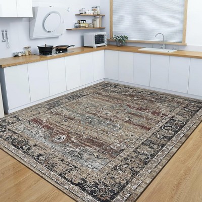 coucheta Washable Area Rug, Vintage Distressed Hallway Floor Carpet, Non-Slip Non-Shedding Soft Bedside Rug, Low Pile Foldable Print Rug