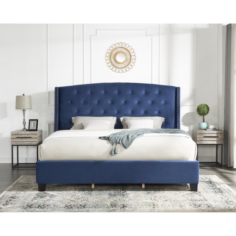 Roundhill Furniture Fentina 3-Piece Upholstered Bedroom Set, Tufted Velvet Wingback Bed with Two Nightstands - image 1 of 4