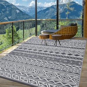 Outdoor Rugs Waterproof, Portable Lightweight Plastic Straw Camping Geometric Reversible Indoor Outdoor Floor Mat for RV Porch Deck Balcony Beach - 1 of 4