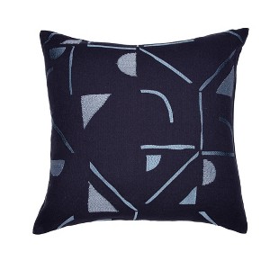 20" Blue Geometric Cotton Blend Throw Pillow With Embroidery - 1 of 4