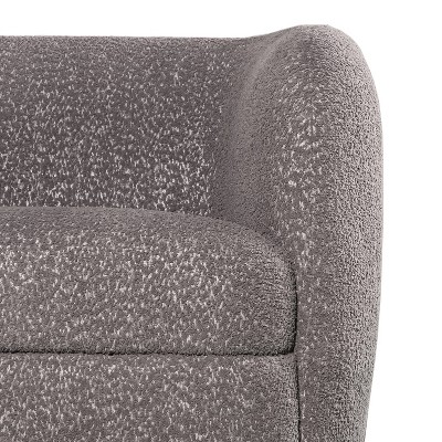 Charcoal Gray Boucle Fabric Curved Loveseat with Wooden Legs