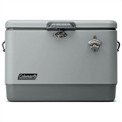 Coleman Reunion 54 Quart 85 Can Ice Chest Stainless Steel Belted Matte Cooler for Backyard Tailgates and Birthday Parties, Truffle