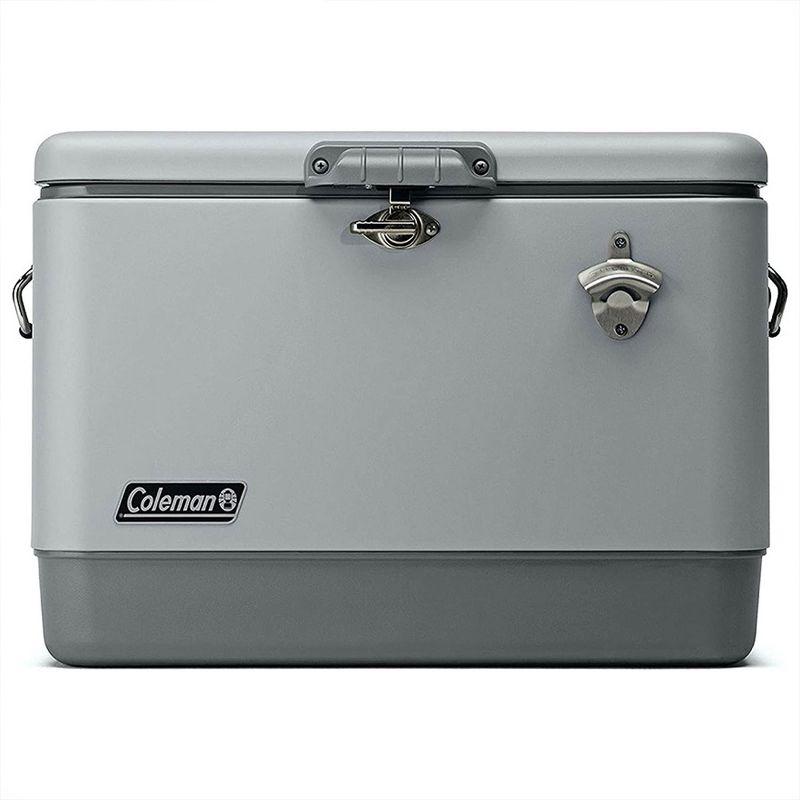 Coleman Reunion 54 Quart 85 Can Ice Chest Stainless Steel Belted Matte Cooler for Backyard Tailgates and Birthday Parties, Truffle, 1 of 6