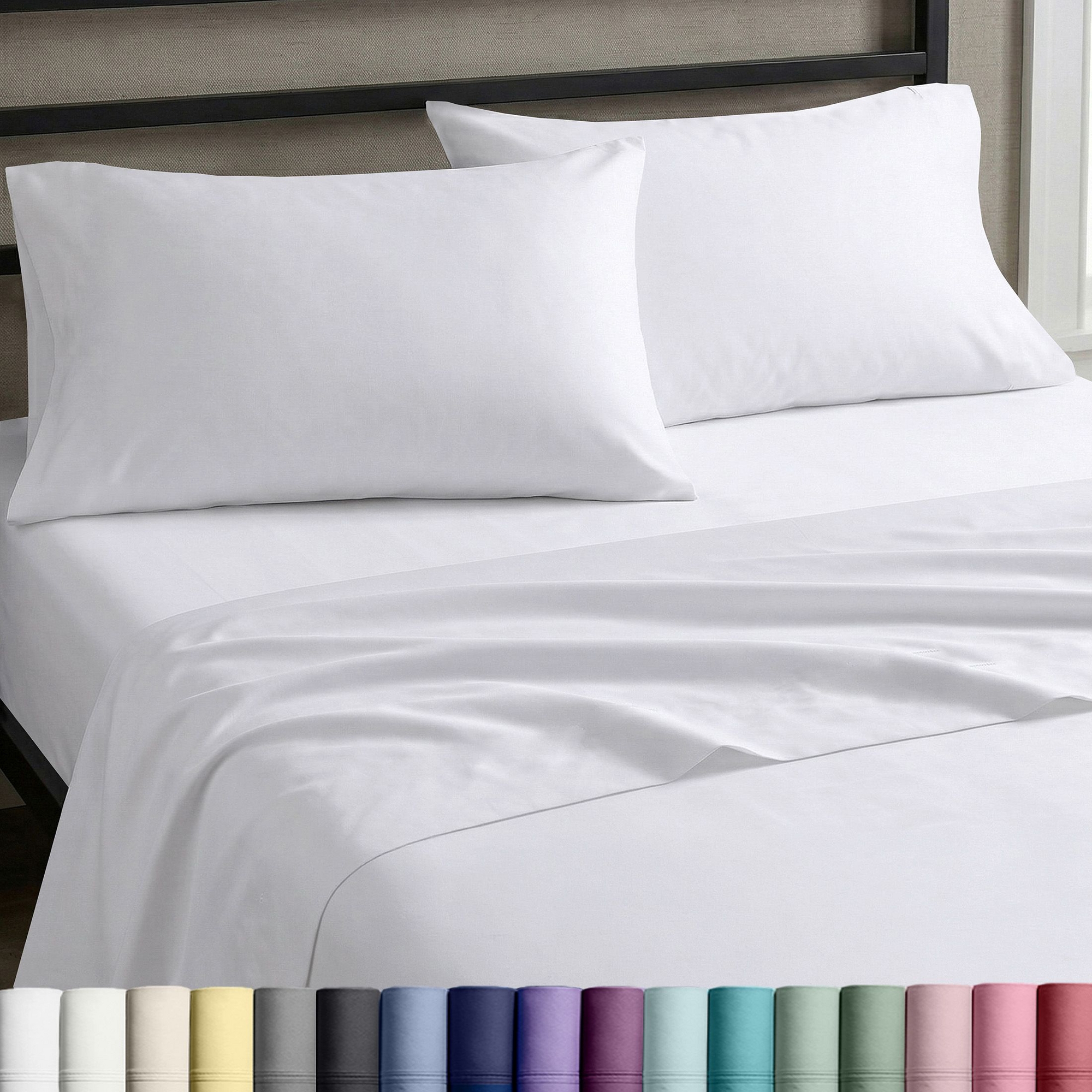 Soft 100% Cotton Sheets Set - Durable Sateen, Deep Pocket - by California Design Den - Bright White, Queen