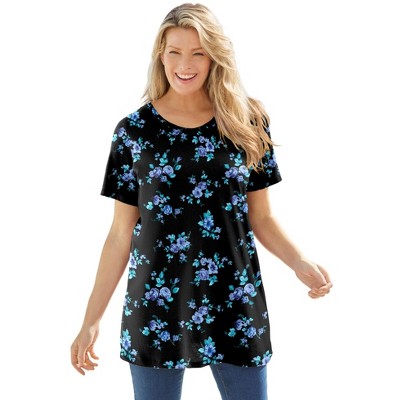 Woman Within Women's Plus Size Perfect Printed Crewneck Tunic