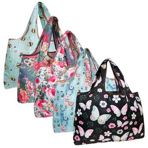 Wrapables Large Foldable Tote Nylon Reusable Grocery Bags, 5 Pack - 1 of 4