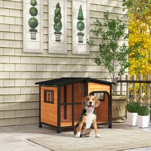 Akoasm Cabin-Style Wooden Dog House & Cage With Openable Asphalt Roof & Giant Window Outdoor & Indoor-Yellow - 1 of 4