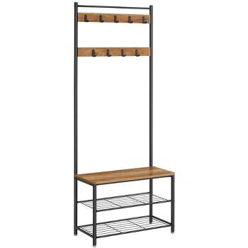 VASAGLE Industrial Free Standing Coat Rack with Padded Bench