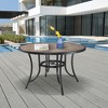 CLIHOME Outdoor 48" Round Porcelain Tile Cast Aluminum Dining Table With Umbrella Hole - 2 of 4