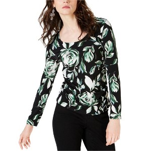 I.N.C International Concepts Womens Ruched Floral Pullover Blouse, Green, Medium - 1 of 1