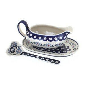Blue Rose Polish Pottery S119 Manufaktura Gravy Boat Plate & Ladle - 1 of 2