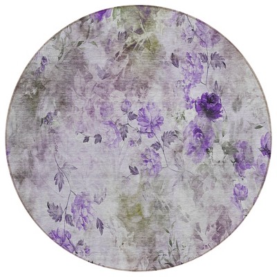Purple Lavender And Artichoke Green Floral Washable Indoor Outdoor Area Rug