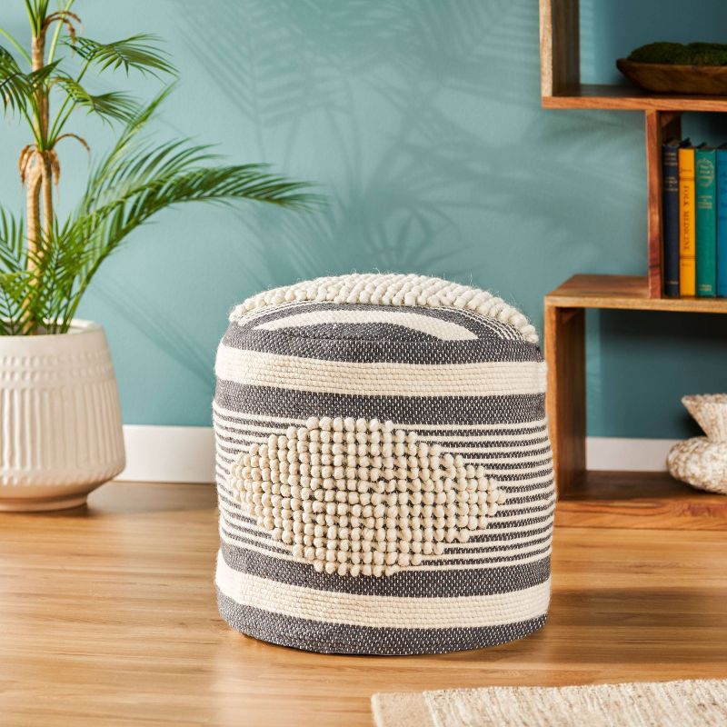 Lucknow Boho Handcrafted Fabric Cylinder Pouf - Christopher Knight Home, 3 of 12