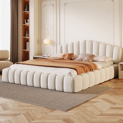 1pc Queen Velvet Platform Bed Frame, Upholstered MDF Structure, No Box Spring Needed - Baofuwish