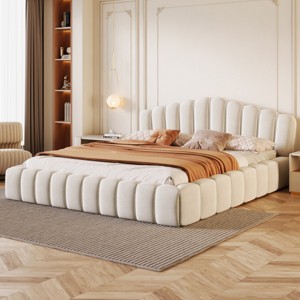 1pc Queen Velvet Platform Bed Frame, Upholstered MDF Structure, No Box Spring Needed - Baofuwish - 1 of 4