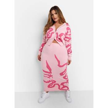 Rebdolls Women's Lady Knit Abstract Print Maxi Bodycon Skirt