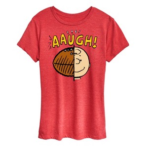 Women's - Peanuts - C Brown Half Football Head Short Sleeve Graphic T-Shirt - 1 of 4