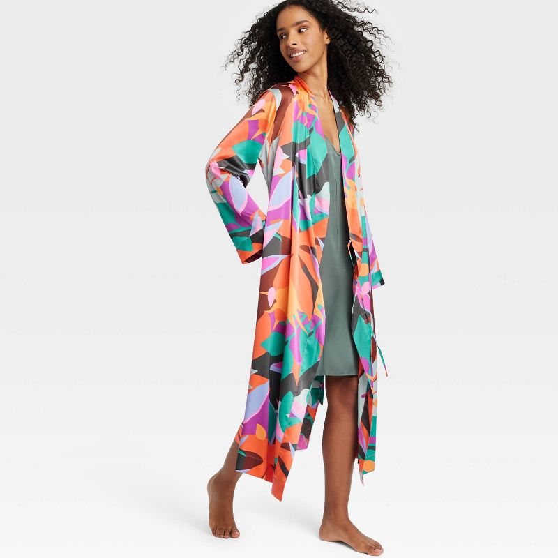 Women's Long Satin Robe - Stars Above™ Tropical/Floral, 3 of 7