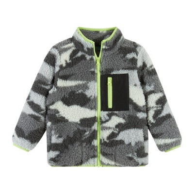 Image of Andy & Evan Infant  Camo Dino Fleece Zip-Up Grey, Size 0-3 Months.