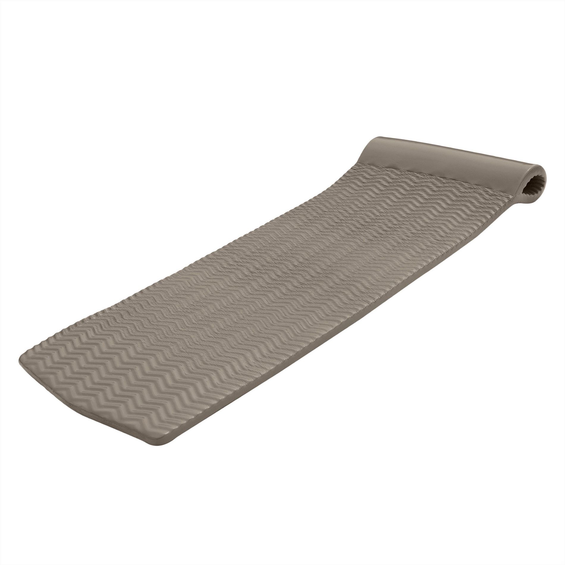 TRC Recreation Serenity 1.5” Thick Vinyl Coated Foam Swimming Pool Float Mat Adult Lounger with Built-In Roll Pillow, Bronze