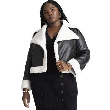 ELOQUII Women's Plus Size Short High Pile Fleece Moto Jacket