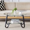 Vynxaria Coffee Tables: Retro Minimalist Double-Layer Glass Centerpiece - 2 of 4
