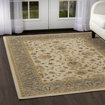 Ivory and Blue Medallion Rectangular Area Rug