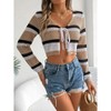 Crochet Tops for Women Striped Summer Color Block Tie Front Long Sleeve Crop Cardigan Drop Shoulder Sweater Top - 2 of 4