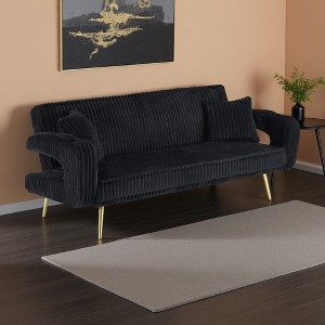 74.01" Corduroy 3-Seater Sofa Bed with 2 Pillows, Metal Feet & Cup Holders - 1 of 4