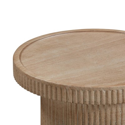 White Ribbed Concrete Round Side Table 17.8" x 19.8"