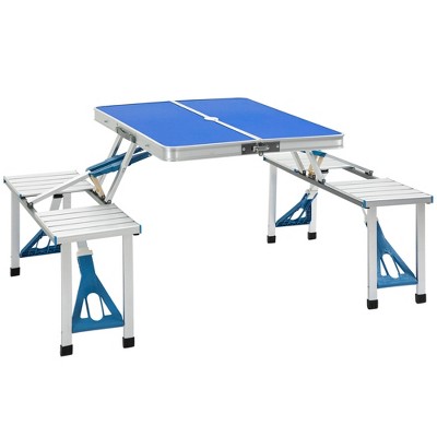 Dracelo Folding Picnic Table with Umbrella Hole, Aluminum Suitcase Portable Outdoor Table with Bench