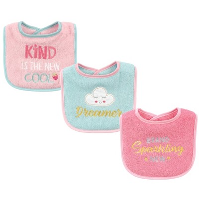 Luvable Friends Baby Girl Cotton Drooler Bibs With Fiber Filling 3pk