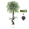 Garvee Artificial Ficus Tree,Faux Floor Tree White Imitation Ceramic Planter,Indoor Outdoor Lifelike Fake Ficus Tree with Pebbles&Green Fake Moss - 2 of 4