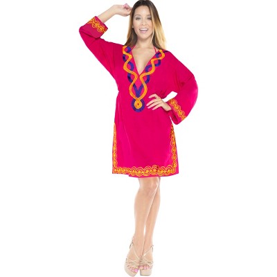 LA LEELA Women's Summer Vacation Mini Beachwear Swim Suit Short Beach Dress Bikini Swimsuit Cover ups for Women Medium-Large Pink, Solid