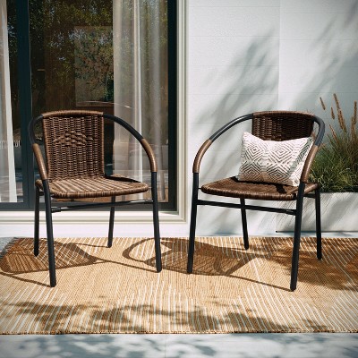 Medium Brown Rattan Indoor-Outdoor Stackable Dining Chair Pair