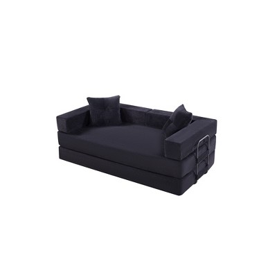 Foldable Corduroy Sleeper Sofa Bed with Square Pillow, Fixed-Shape Frame and Folding Mattress Design