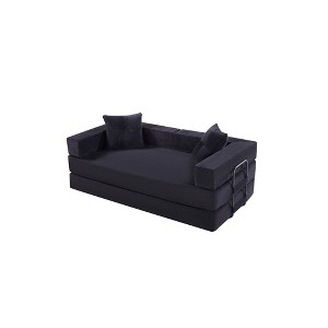 Foldable Corduroy Sleeper Sofa Bed with Square Pillow, Fixed-Shape Frame and Folding Mattress Design - 1 of 4