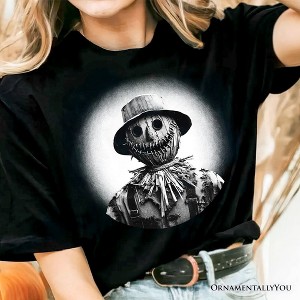 Scarecrow Spooky Portrait T-Shirt, Horror Villain Theme Halloween Tee Black L - 1 of 4