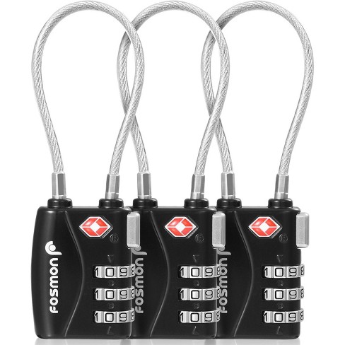 Fosmon 3 Pack Cable Tsa Approved Luggage Locks Combination Lock With Flexible Steel Shackle Combo Tsa Lock For Luggage Suitcase Backpack Black Target