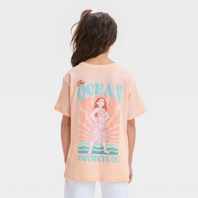 Girls' Moana Ocean Connects Us Oversized Front and Back Short Sleeve Graphic T-Shirt - Peach Orange